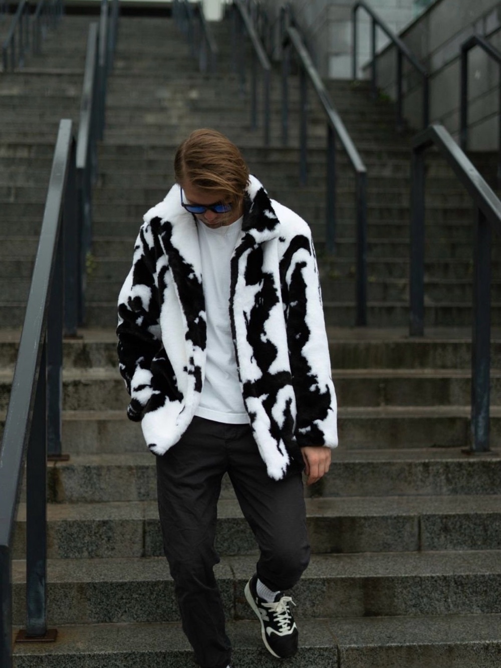 Black & White Faux Fur Coat - Women's Plush Jacket